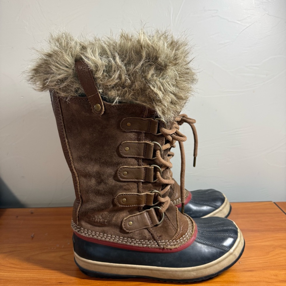 Sorel Joan‎ of Arctic Tall Lace Up Snow Boot Waterproof Leather Brown Tan 7.5